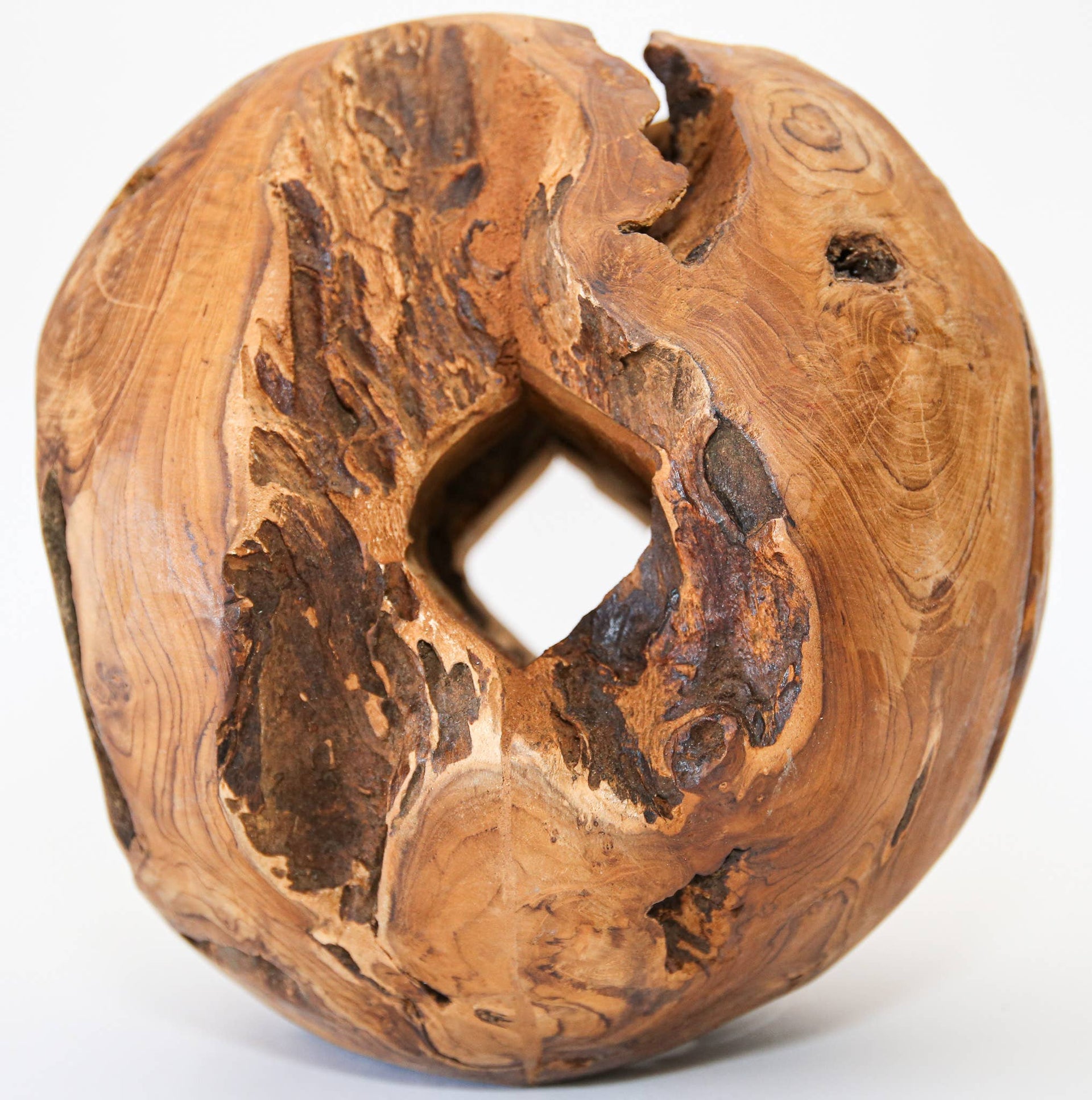 Teak Wood Sphere Decorative Object 12"