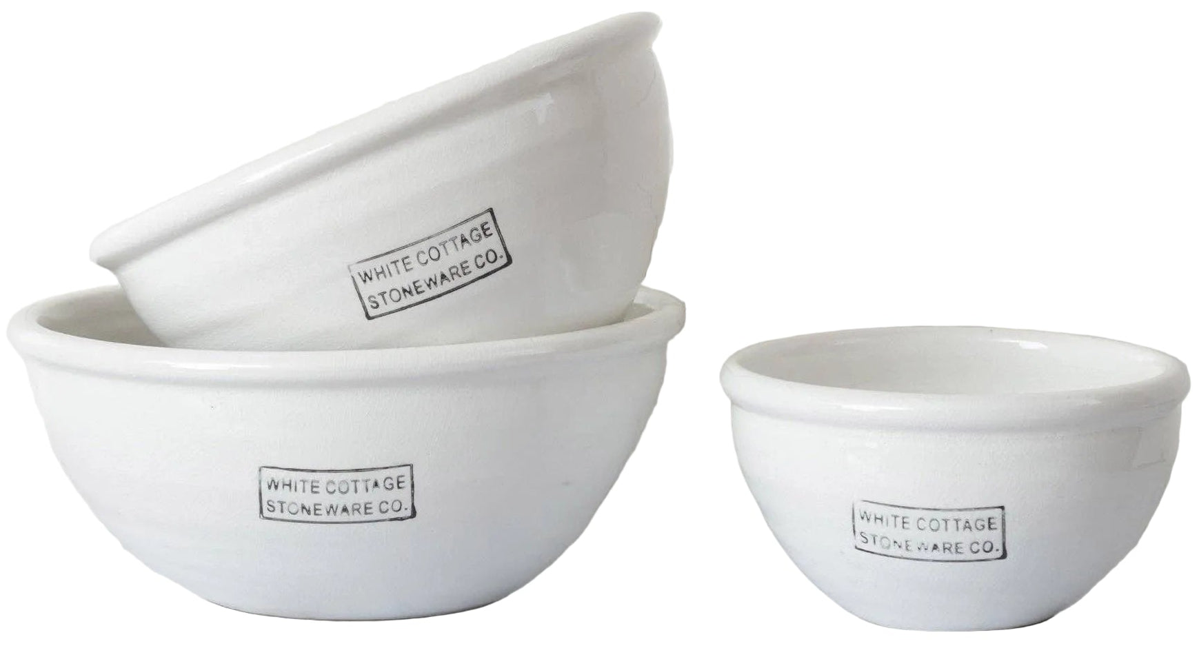 White Cottage Stoneware Ceramic Stackable Bowls (set of 3)