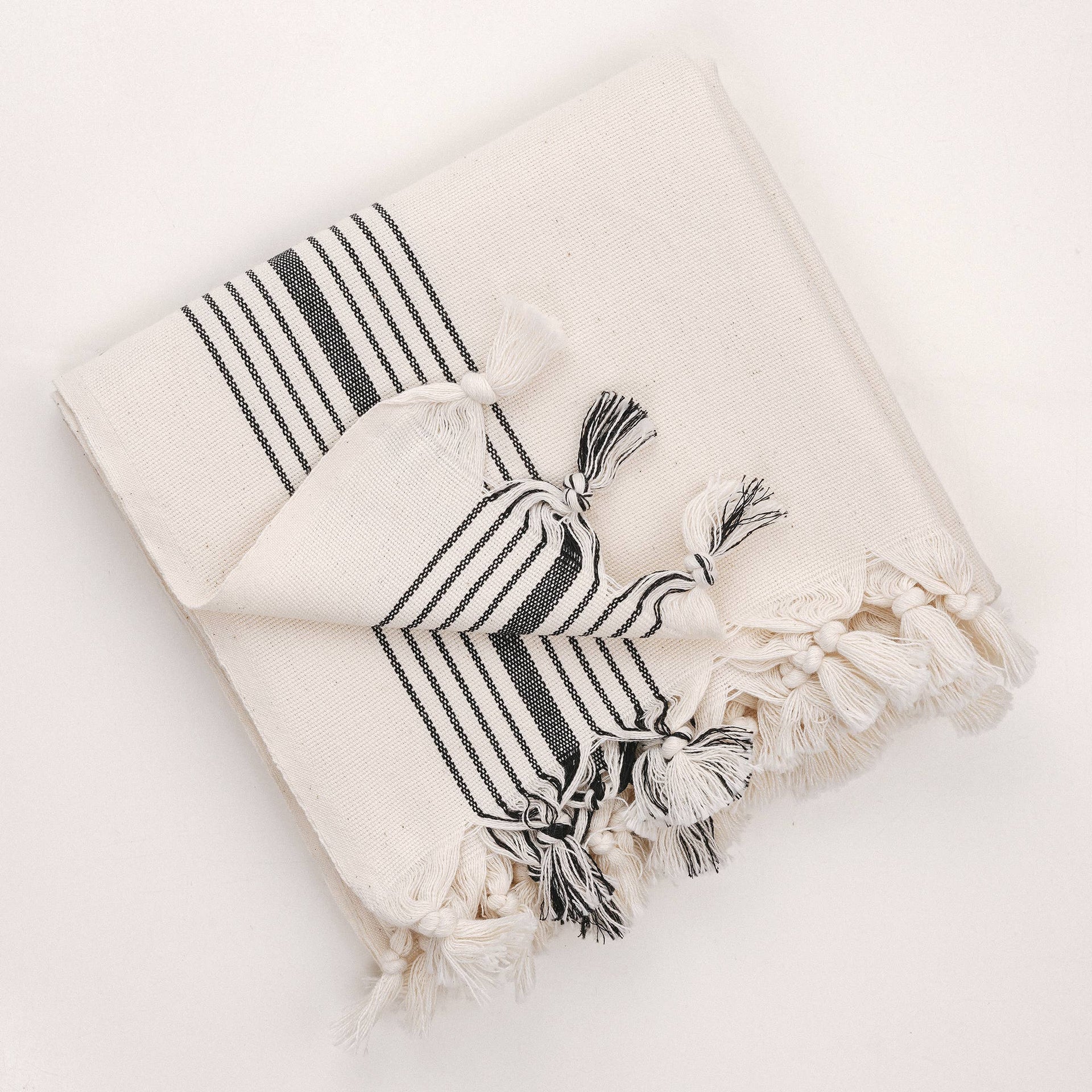100% Turkish Cotton Hand-Loomed Towel Neutral Black Stripes