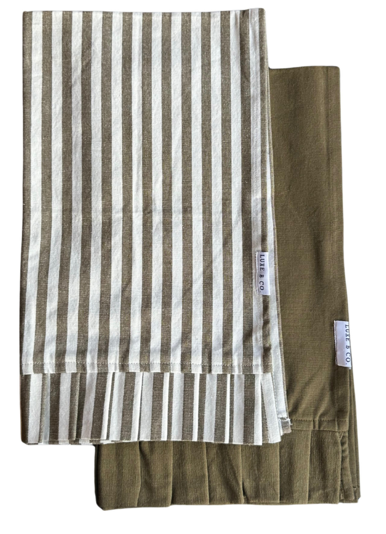 Kitchen Towel Olive Green White Stripes Ruffle (set of 2)