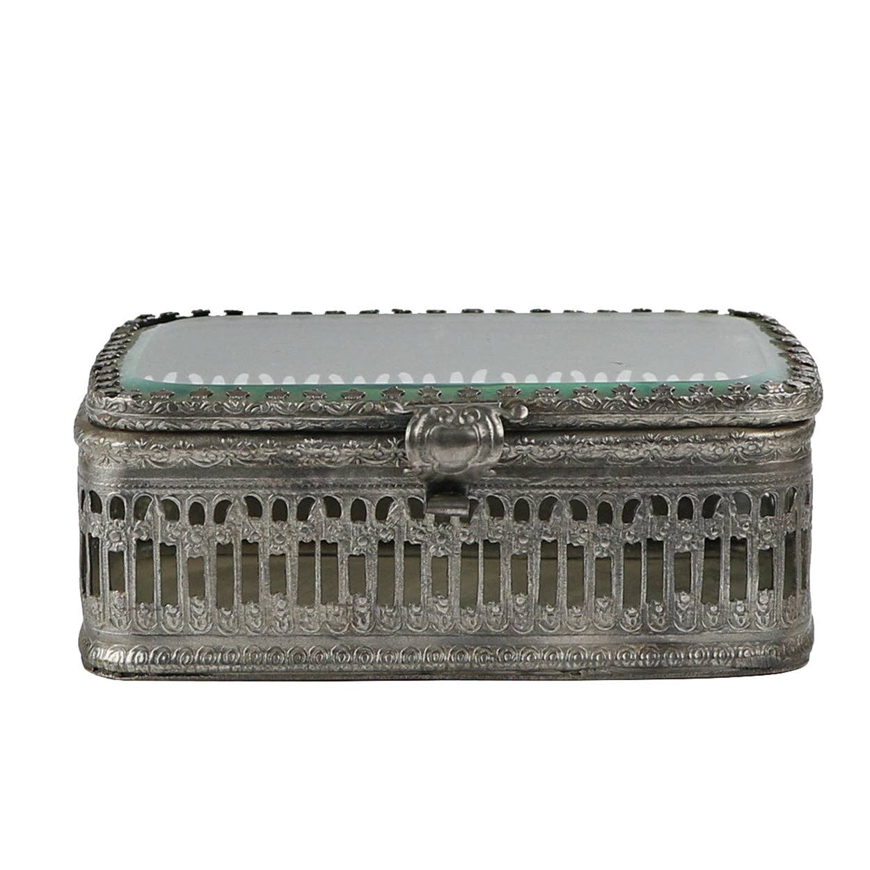 Vintage Brushed Nickel Glass Top Box