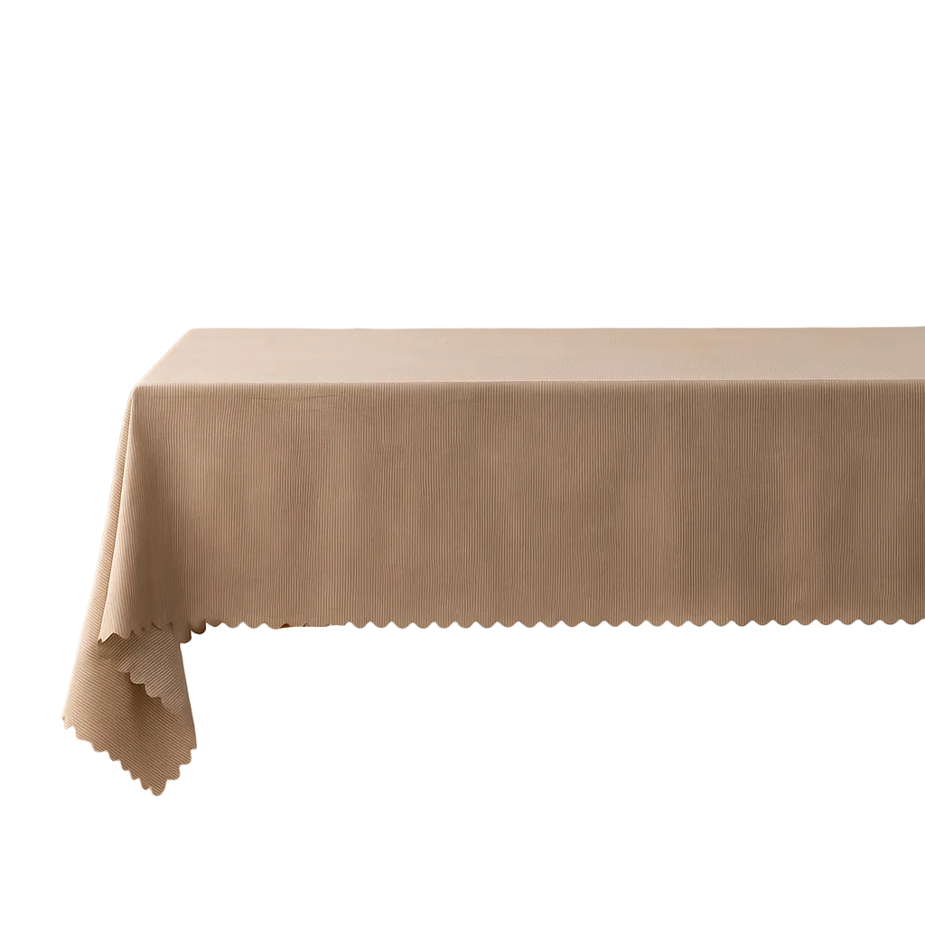 Tablecloth Mocha Scalloped Edge Vertical Textured Striped