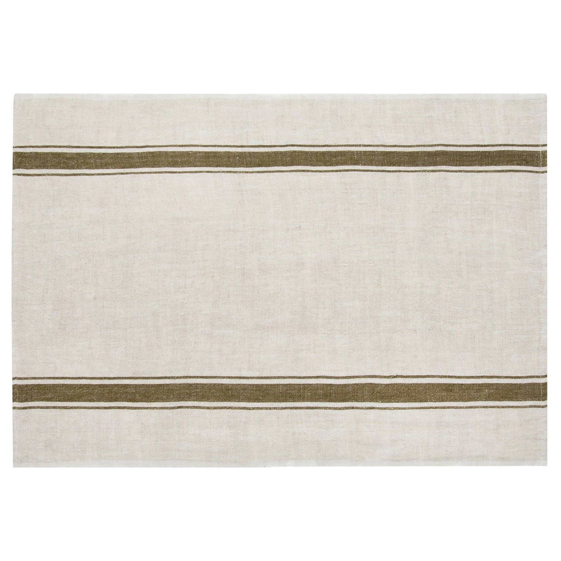 Handmade Linen Blend Kitchen Towels Olive Green Stripes (set of 2)