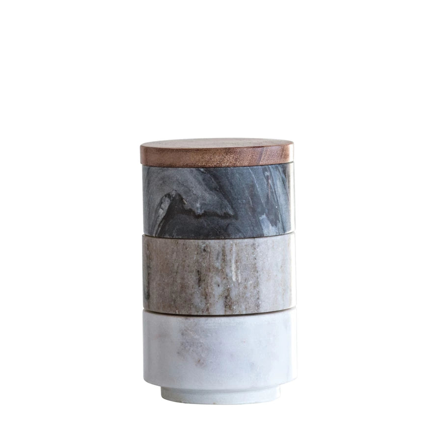 Pinch Pots Stacking Marble w Lid Set of 3
