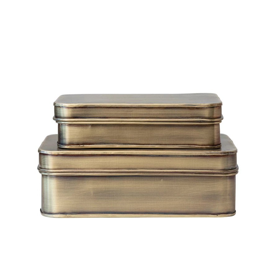 Decorative Antique Brass Boxes (set of 2)