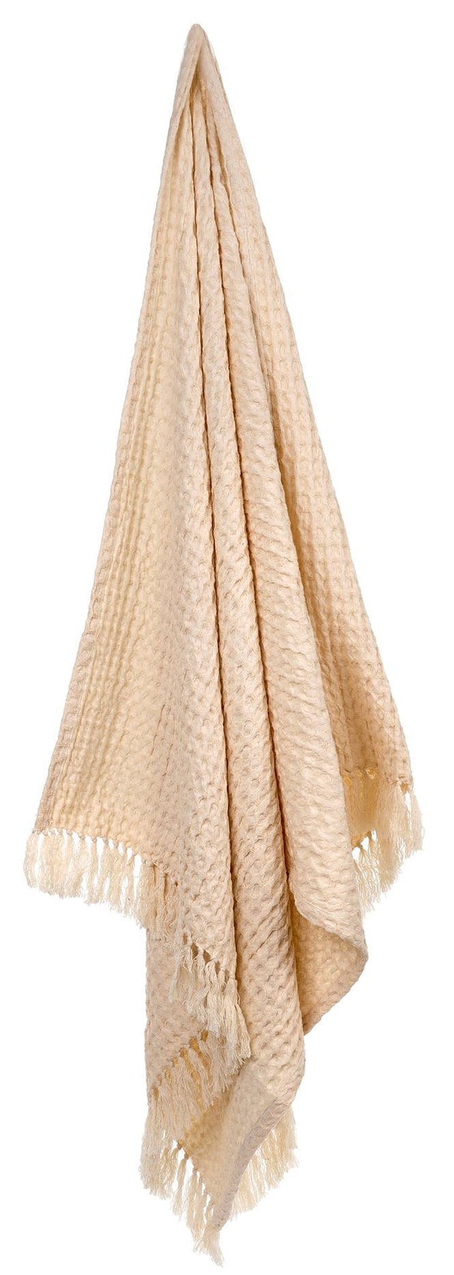 Handcrafted Waffled Cotton Quick-Dry Towel Tassel Fringe Natural