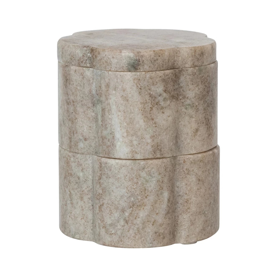 Marble Pinch Pots Scalloped Stackable Beige