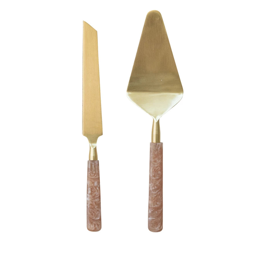Gold Stainless Steel Cake Servers Boxed (set of 2)