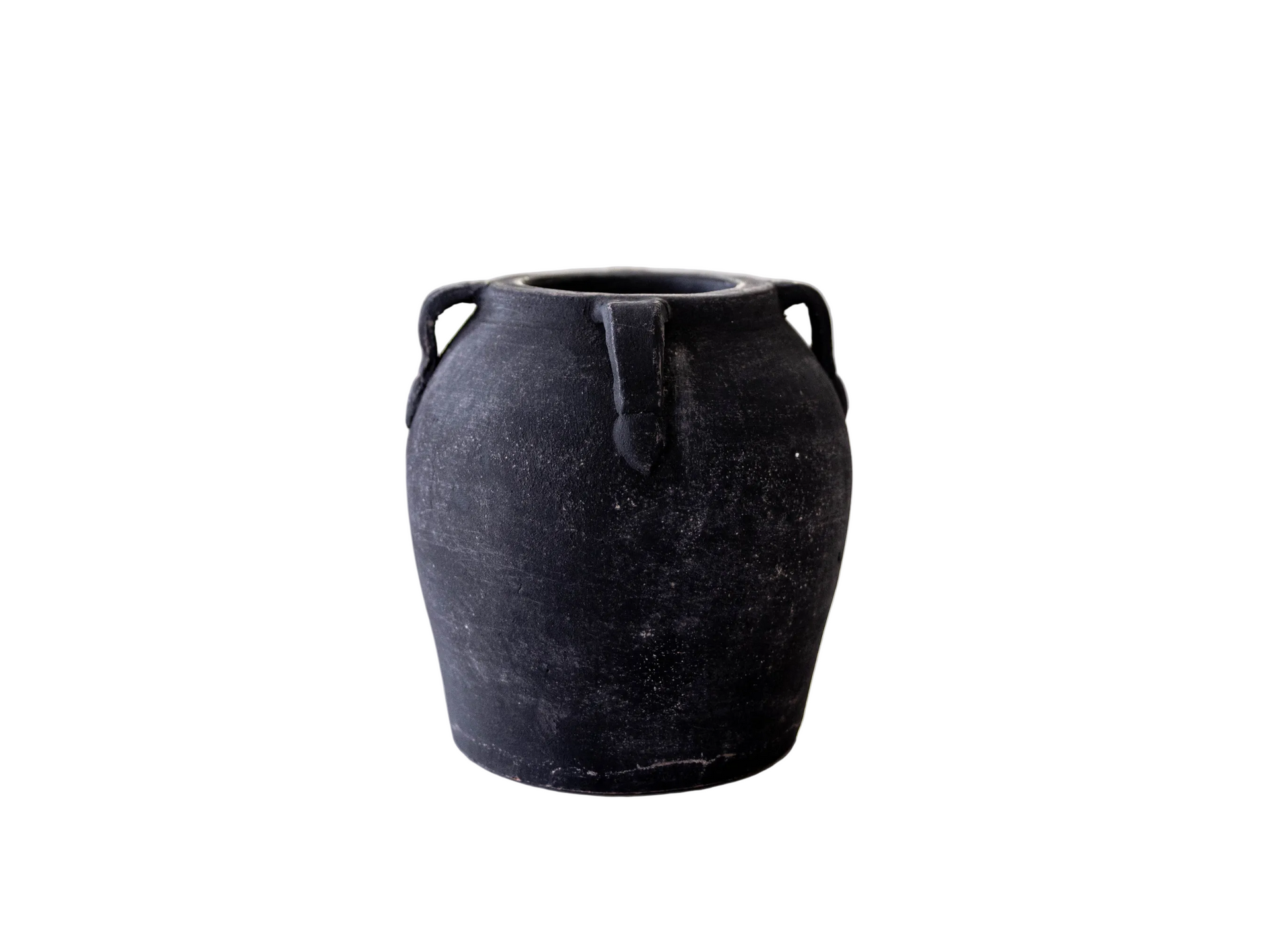 Vintage Inspired Terracotta Vase Black with Handles Medium