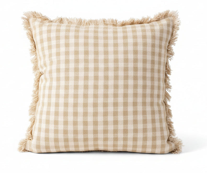 Cotton Tan/Green Pillow Check Pattern