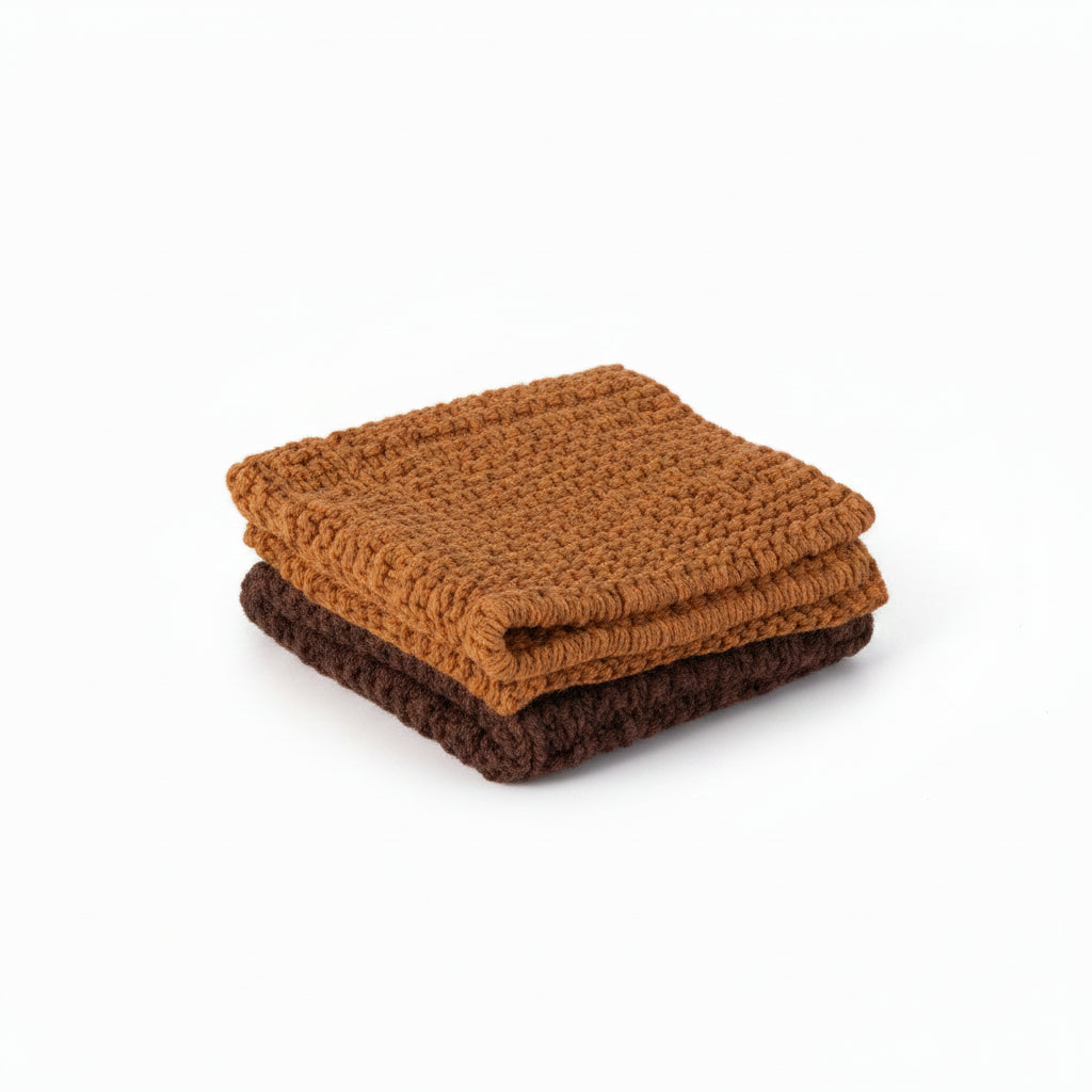 Dish Cloths Knitted Ocher & Brown (set of 2)
