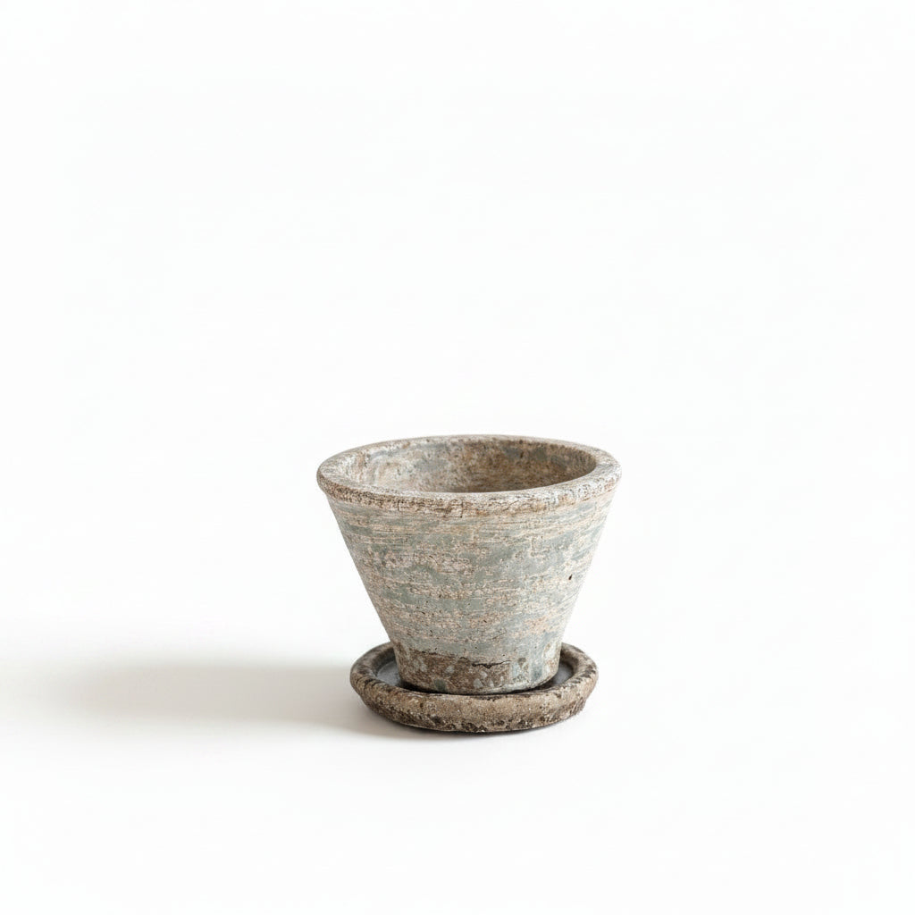 Aged Ceramic Planter & Saucer Small