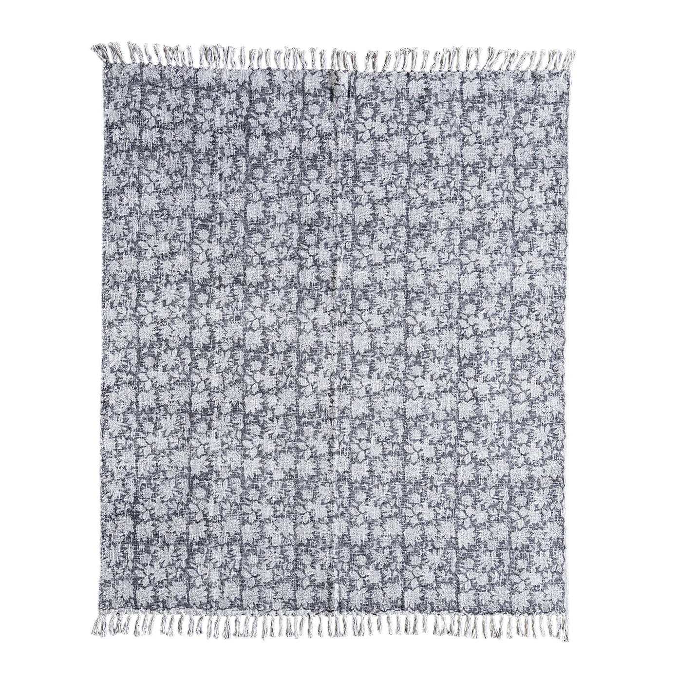 Throw Handloom Slub Black Block Print